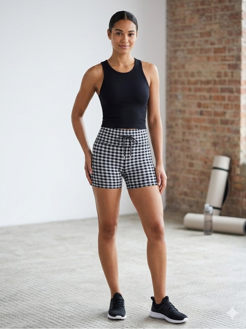 Forever 21 black and white gingham high-rise shorts
